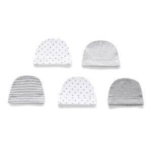 Newborn Baby Cap and Mittens Set - Gray and White